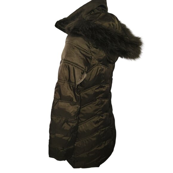 Kenneth Cole New York Womens‎ Olive Puffer Coat W/ Faux Fur Hood XS - Picture 4 of 6